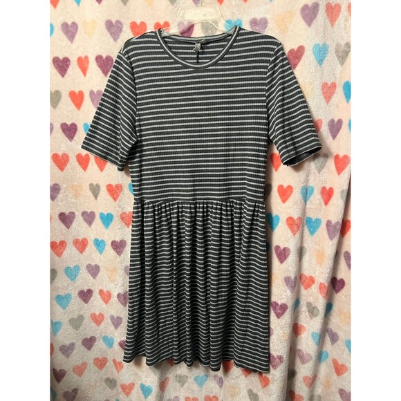 ASOS Striped Skater Dress Gray Cutout Detail large - Picture 1 of 6
